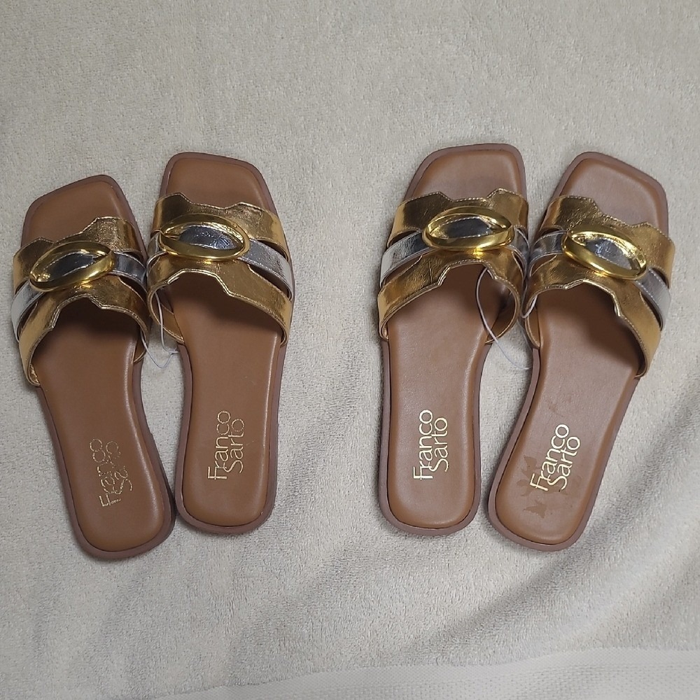 Franco Sarto Metallic Gold/Brown Sandals Cruise/Beachwear Flats NWOT Size‎ 6 & 7
